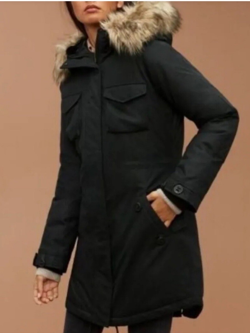 Aritzia Community Down Paradigm Parka Military Edition Faux Fur Hood | small